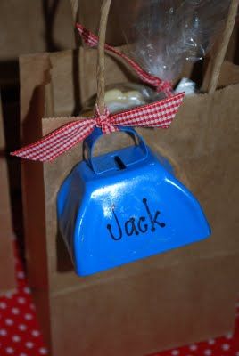 Farm Themed First Birthday Party Favours party bag with mini cow bell