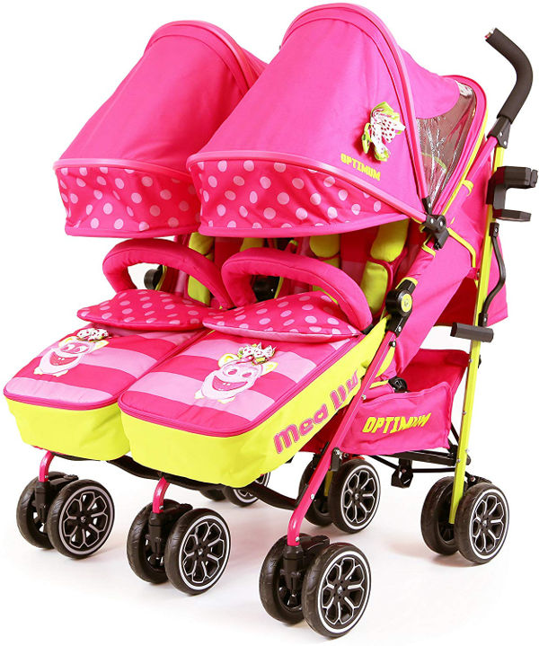 isafe twin optimum double stroller buggy pink