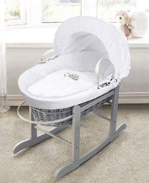 sleepy little owl grey wicker moses basket and stand