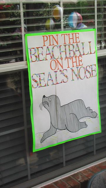 Seaside beach theme pin the beachball on the seal party game